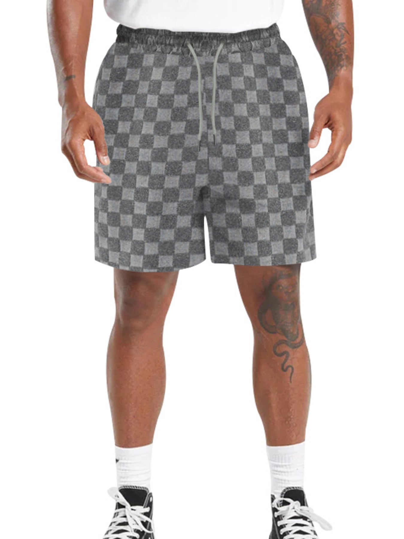 Men's Full Size Textured Checkered Casual Shorts Plus Size