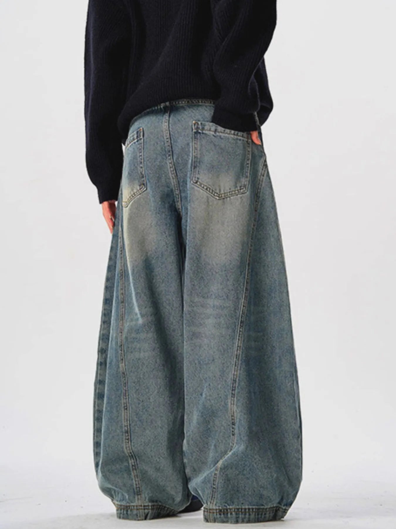 Men's Vintage Washed Wide Leg Curved Jeans