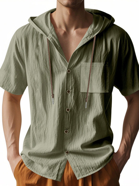 Men's Full Size Casual Hooded Short-Sleeve Shirt Plus Size