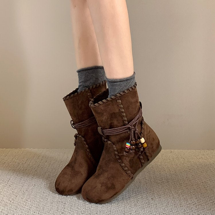 Women's Vintage Tassel Suede Ankle Boots – Invisible Heightening Slim-Fit