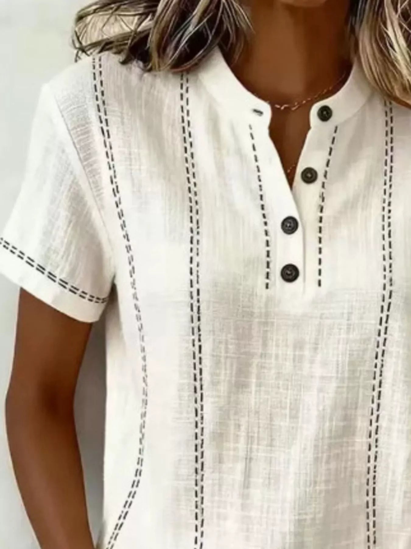 Full Size Button Detail Short Sleeve Blouse Plus Size