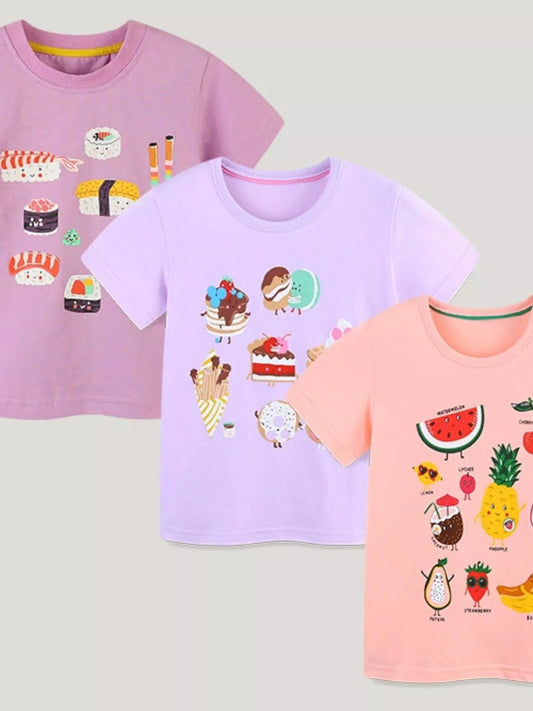 Children's Cartoon Fruit Print Short Sleeve T-Shirt