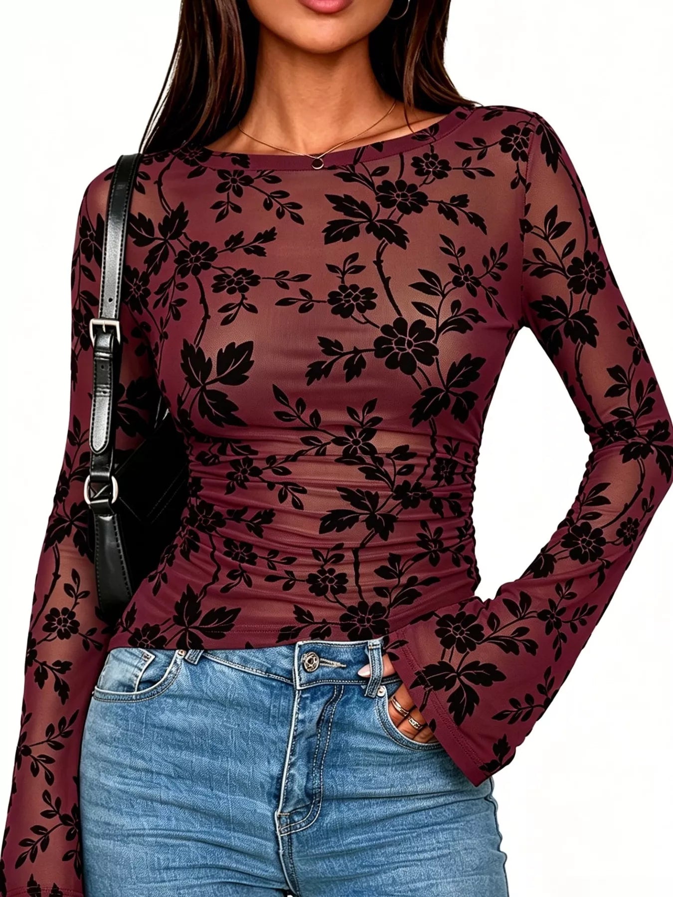 Slim Fit Floral Print Long Sleeve Top