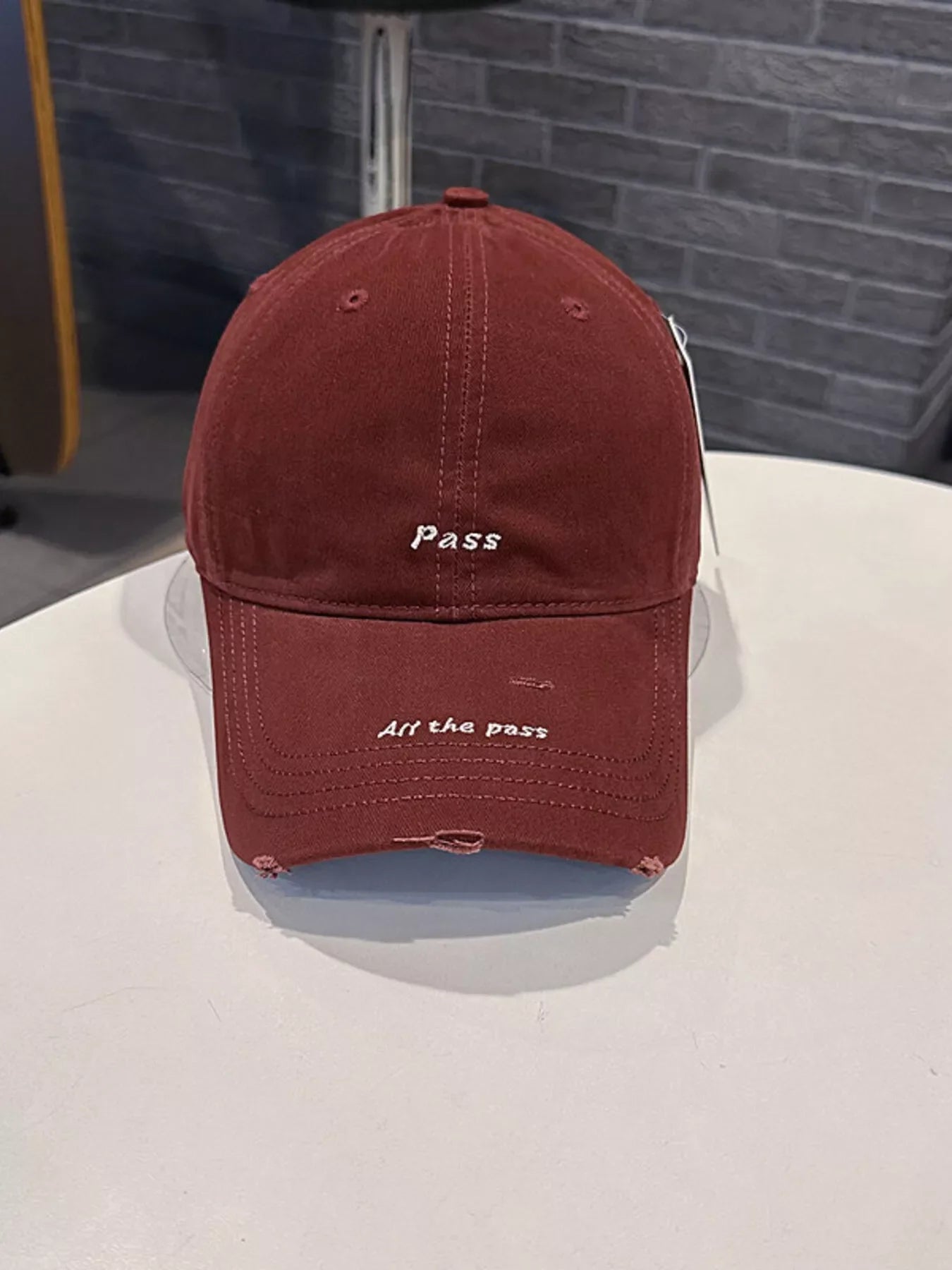 Distressed Baseball Cap with Embroidered Slogan