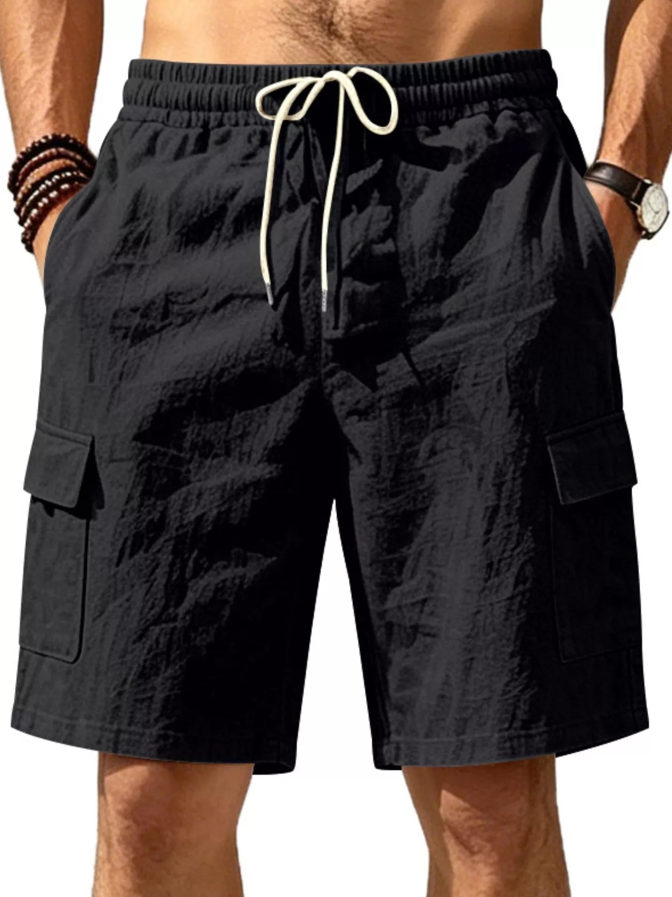Men's Plus Size Casual Cargo Shorts with Drawstring Waist