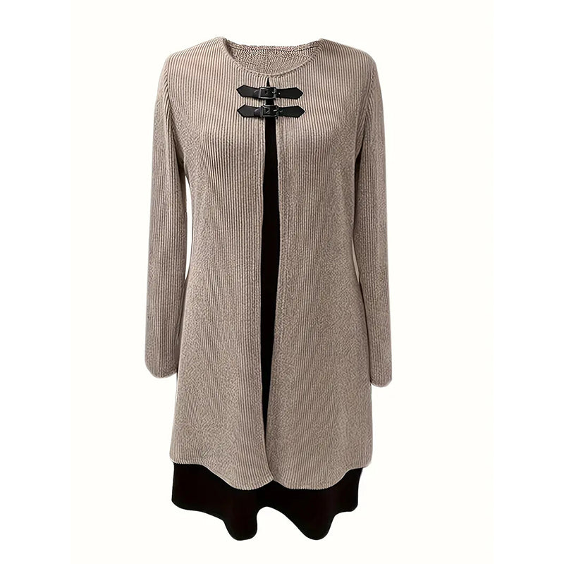 Women's Color-Block Midi Dress, Long Sleeve Faux Two-Piece Daily Dress (See size chart where applicable)