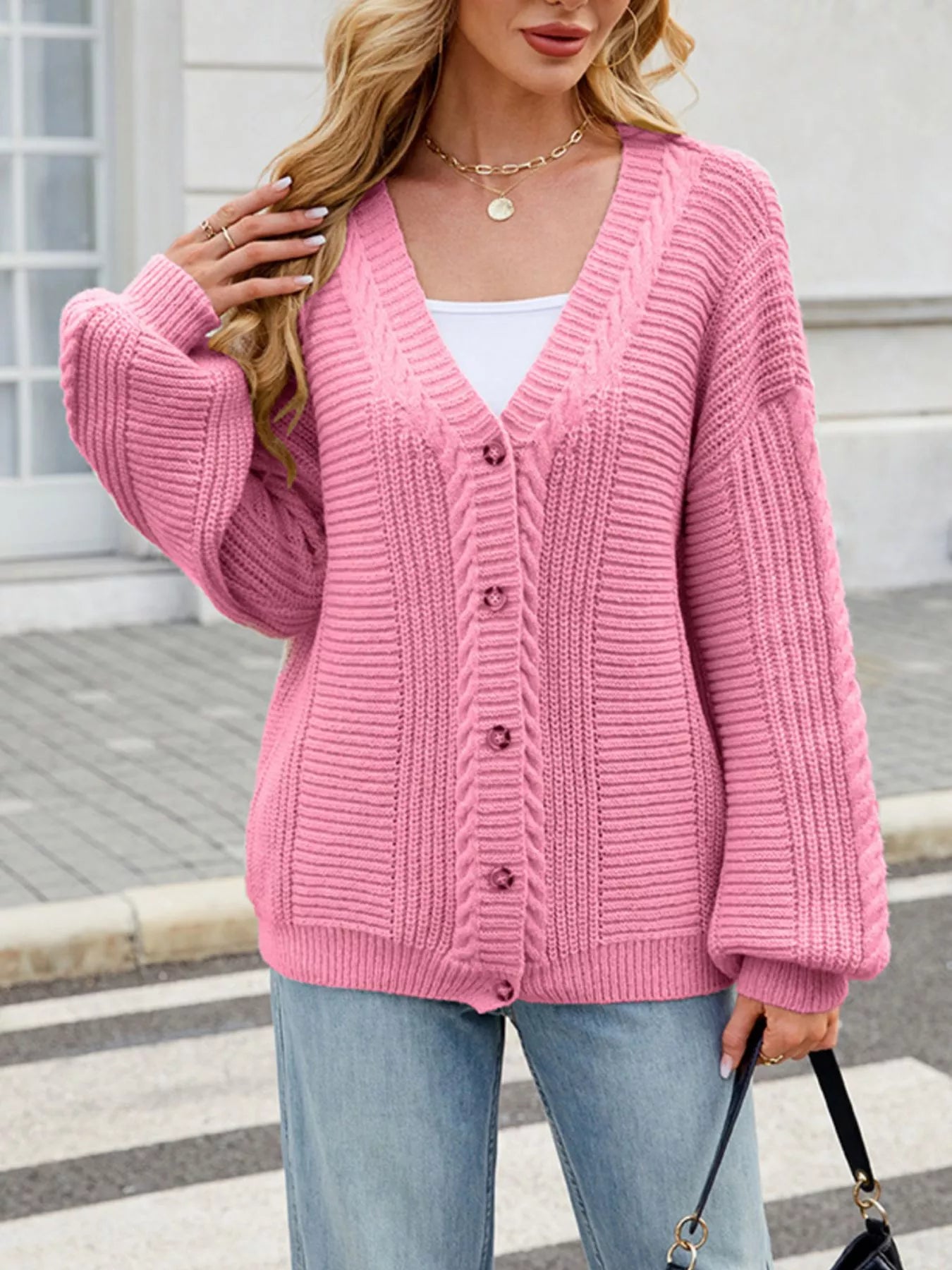 Cable Knit Button-Up Cardigan