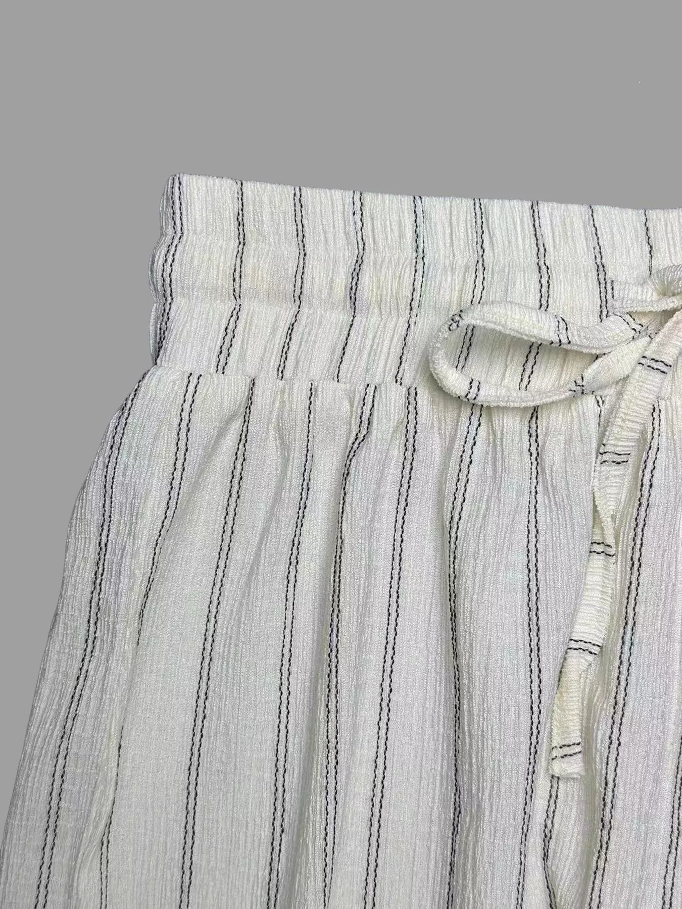 Striped Wide-Leg Drawstring Pants
