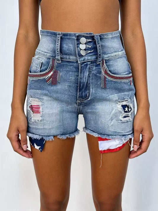 American Flag Distressed Denim Shorts
