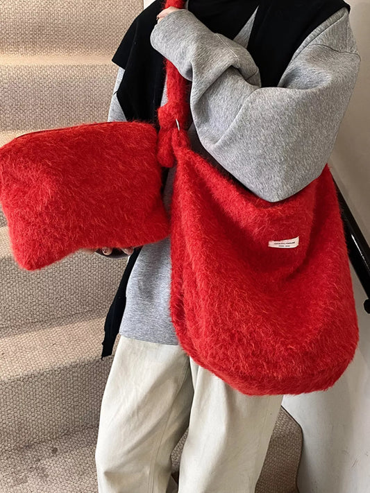 Fuzzy Solid Color Crossbody Bag