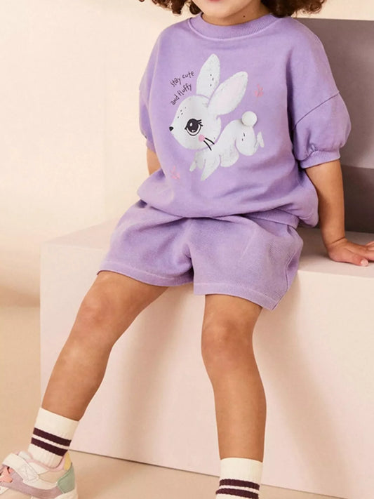Children's Bunny Half Sleeve Top and Shorts Set