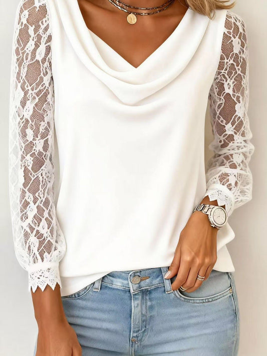 Lace Sleeve Cowl Neck Blouse