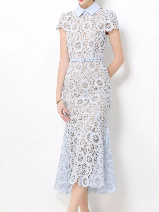 Lace Short Sleeve Midi Dress