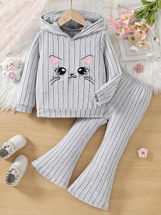 Children's Ribbed Knit Hooded Top and Pants Set