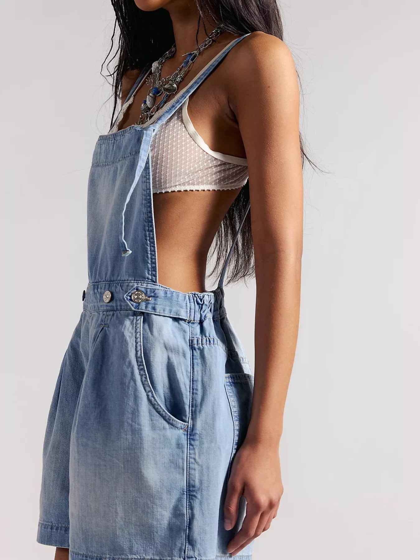 Backless Denim Short Overalls