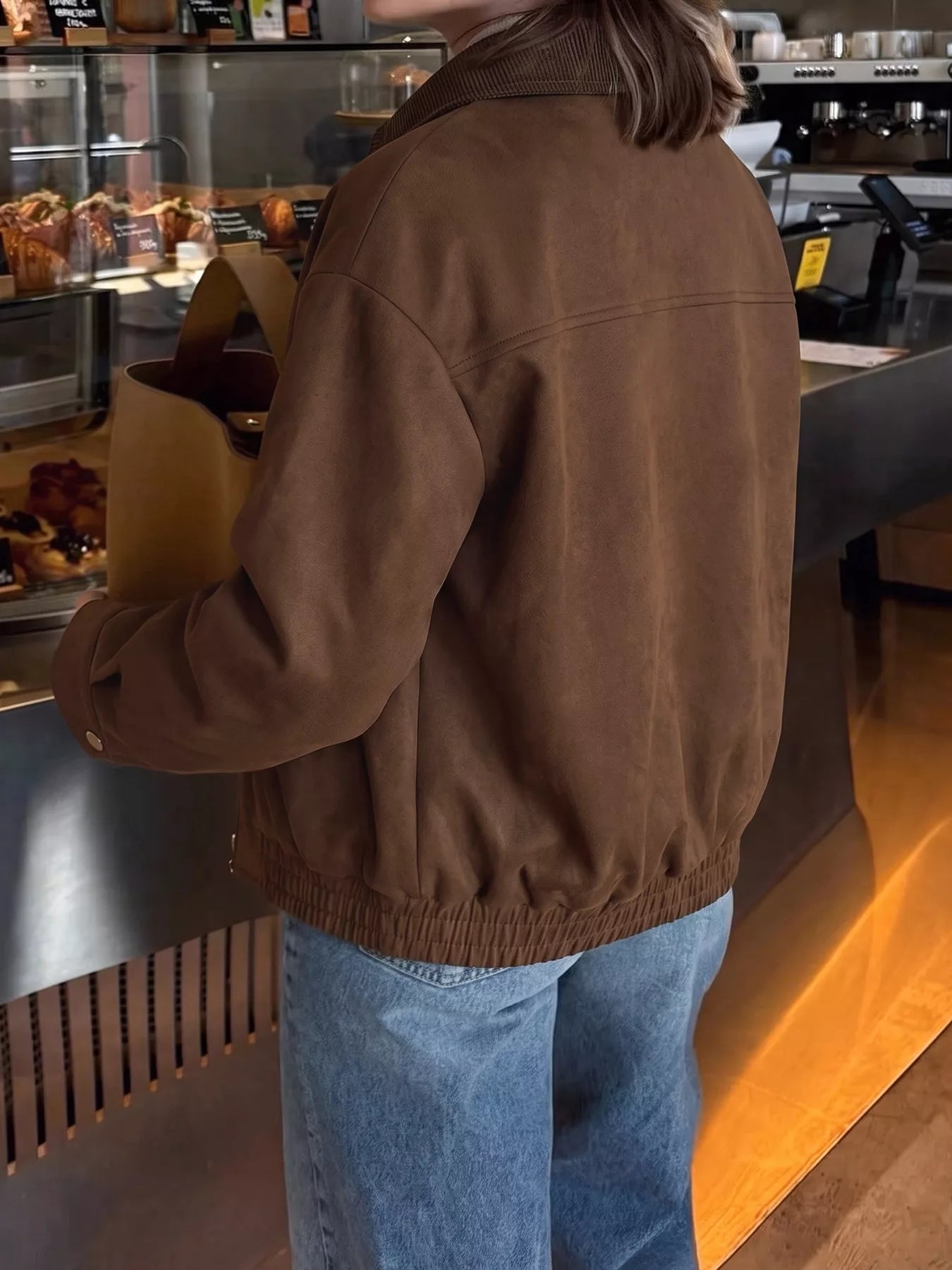 Corduroy Collar Zip-Up Jacket