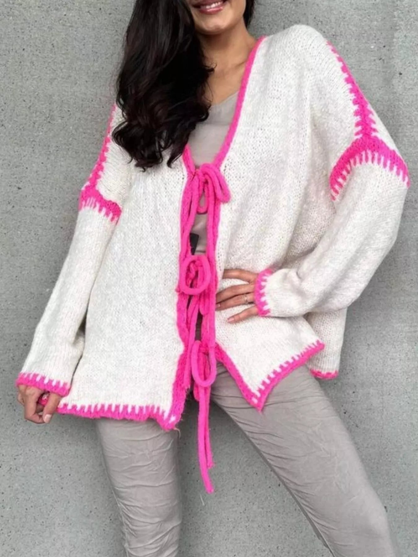 Tie Front Drop Shoulder Cardigan