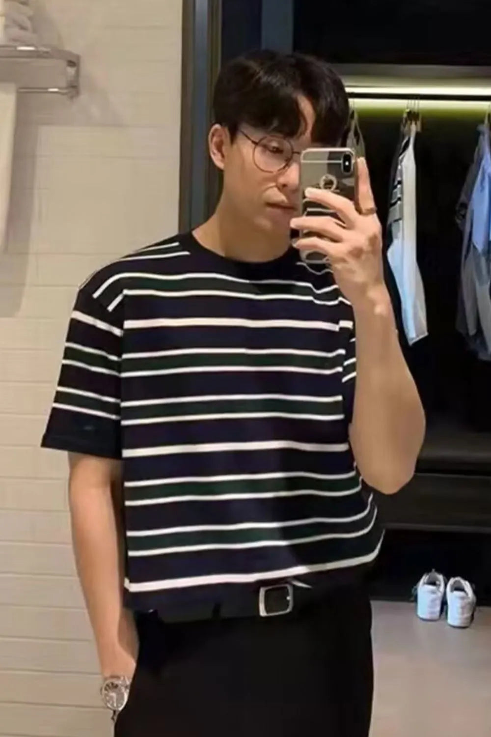 Men's Plus Size Casual Striped Short Sleeve T-Shirt
