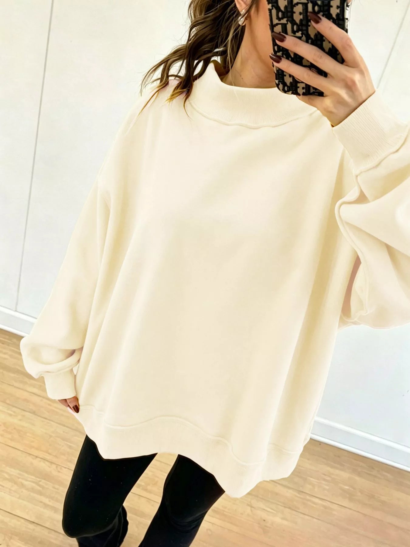Mock Neck Dropped Shoulder Sweatshirt