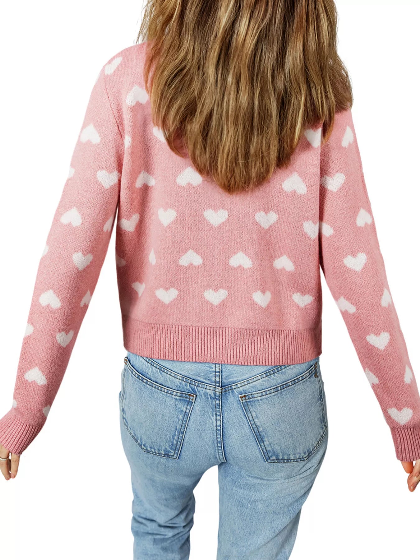 Button Down Heart Pattern Cardigan