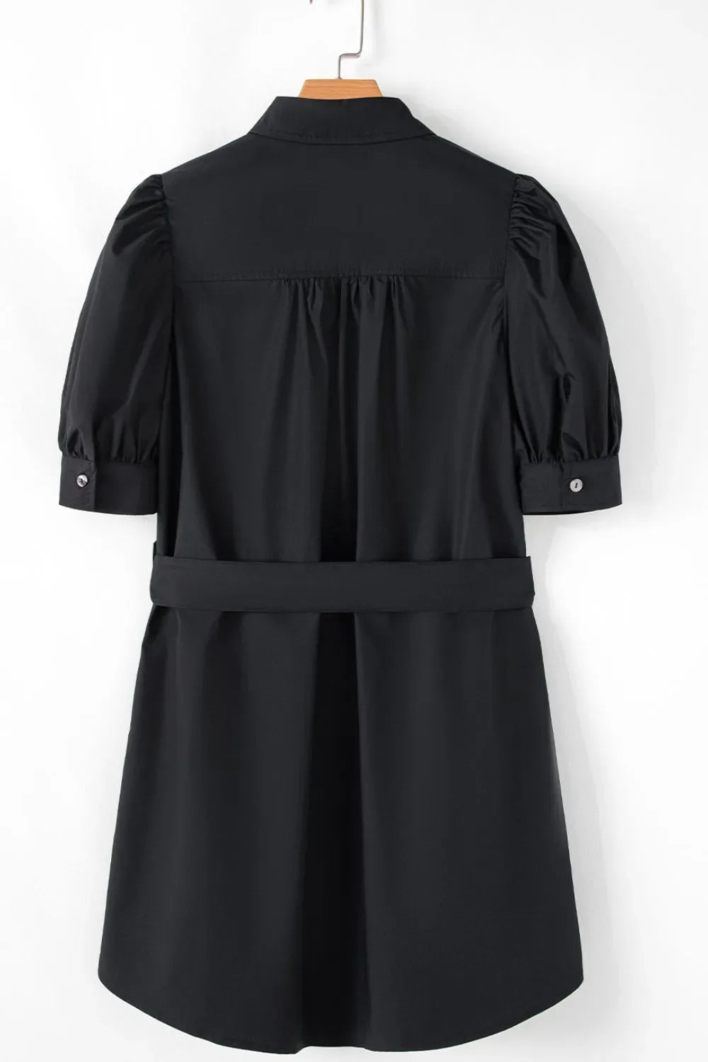 Button Up Tie Waist Puff Sleeve Mini Shirt Dress