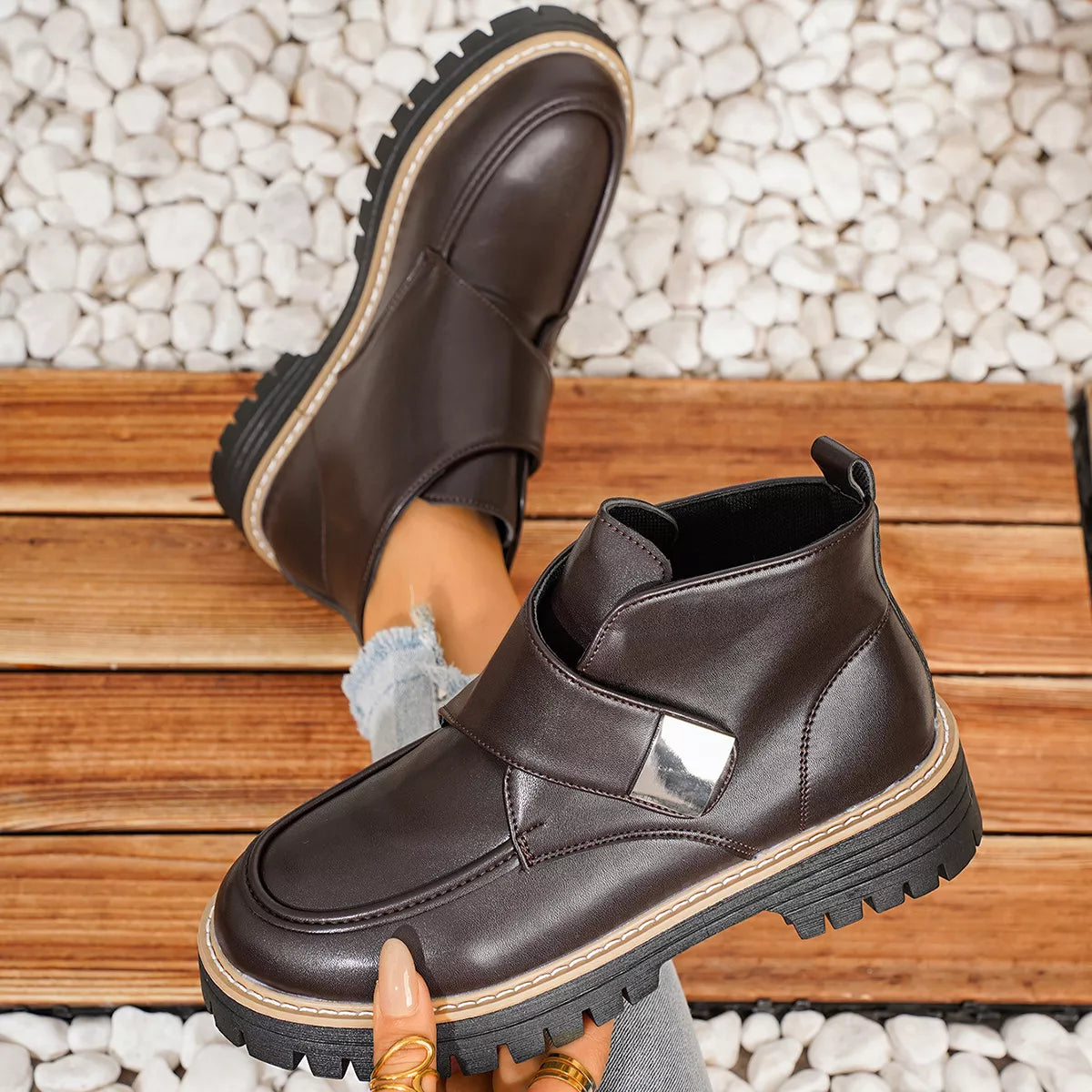 Round Toe Block Heels Boots