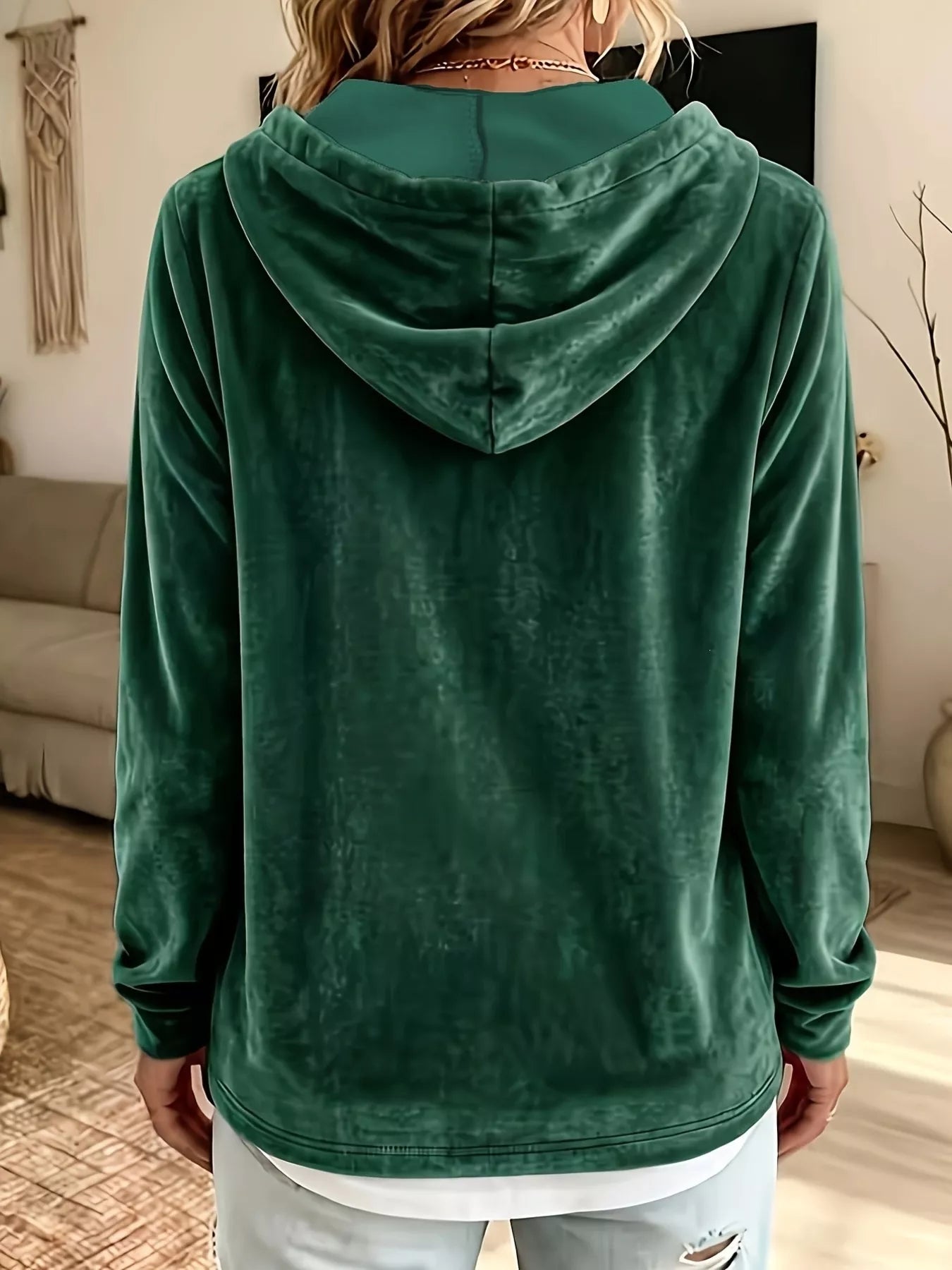 Full Size Drawstring Velvet Long Sleeve Hoodie Plus Size