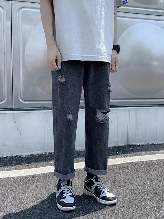 Men's Full Size Distressed Straight-Leg Jeans Plus Size