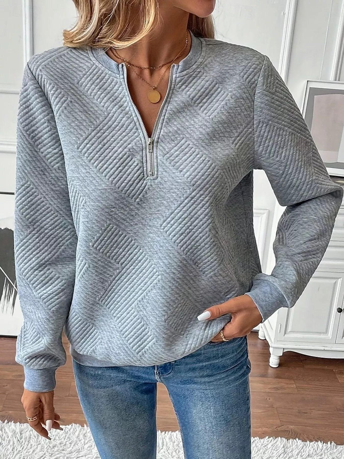 Textured Quarter-Zip Sweatshirt