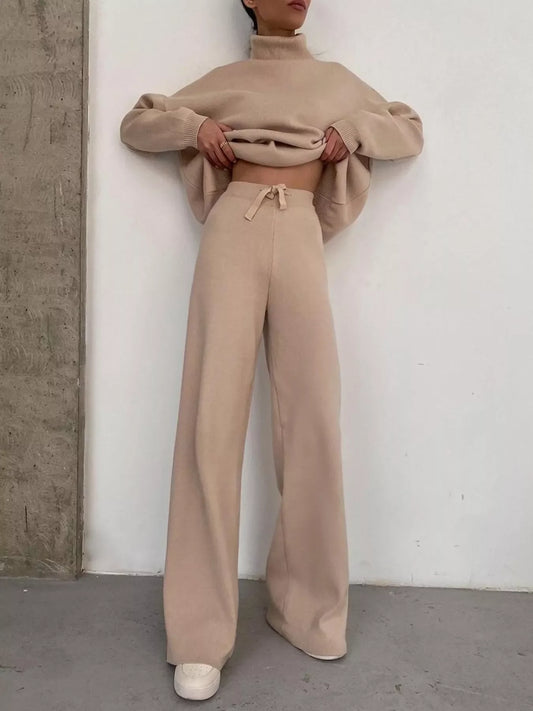 Full Size Turtleneck Long Sleeve Top and Pants Sweater Set Plus Size