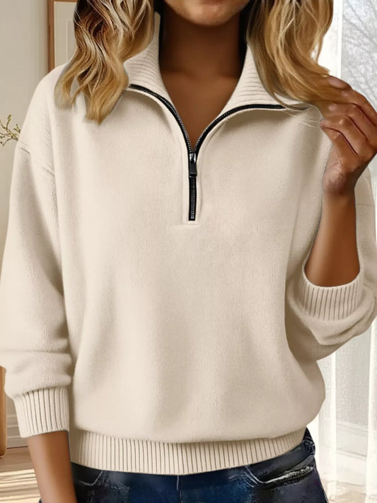 Full Size Half Zip Dropped Shoulder Sweater Plus Size