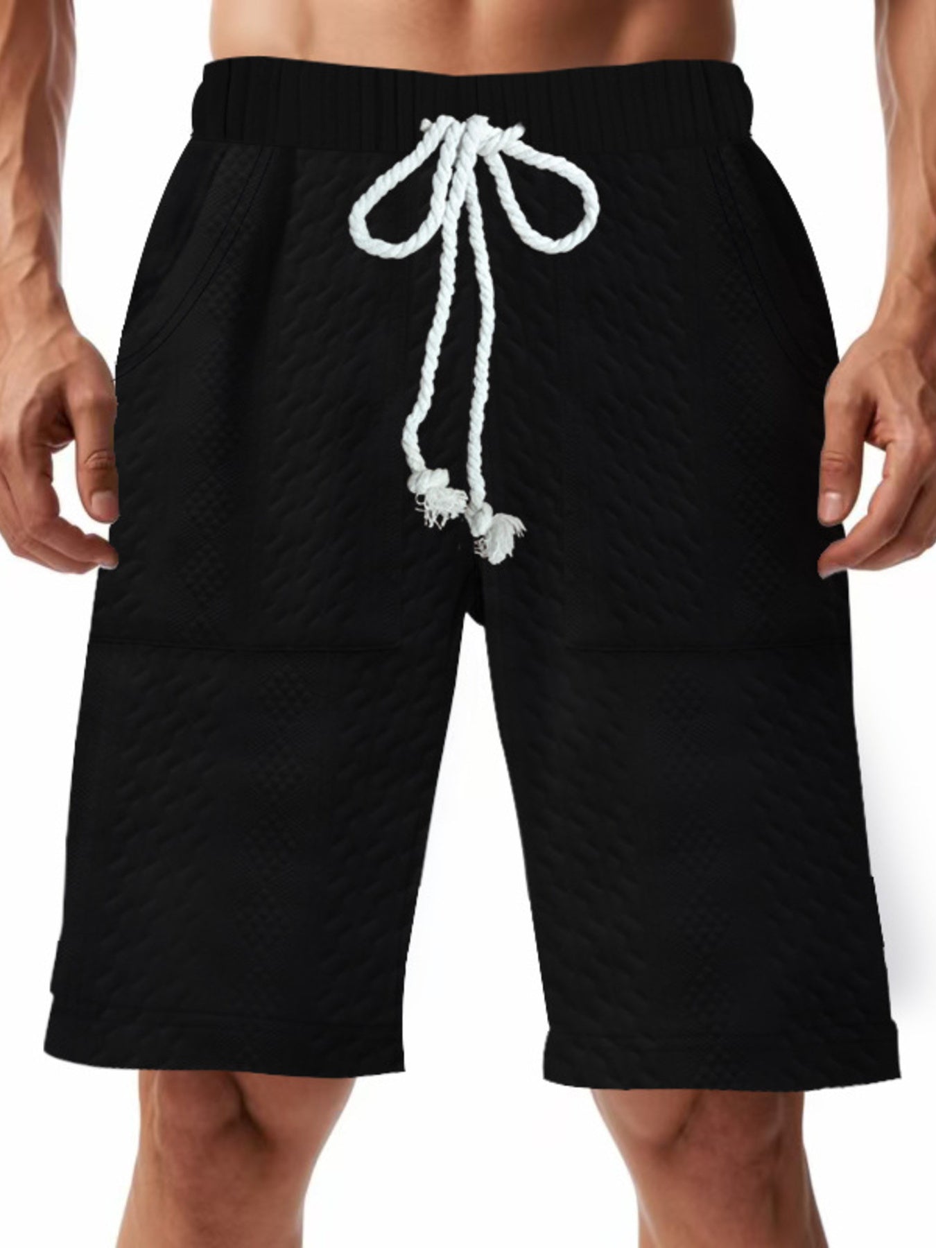 Men's Full Size Texture Drawstring Shorts Plus Size