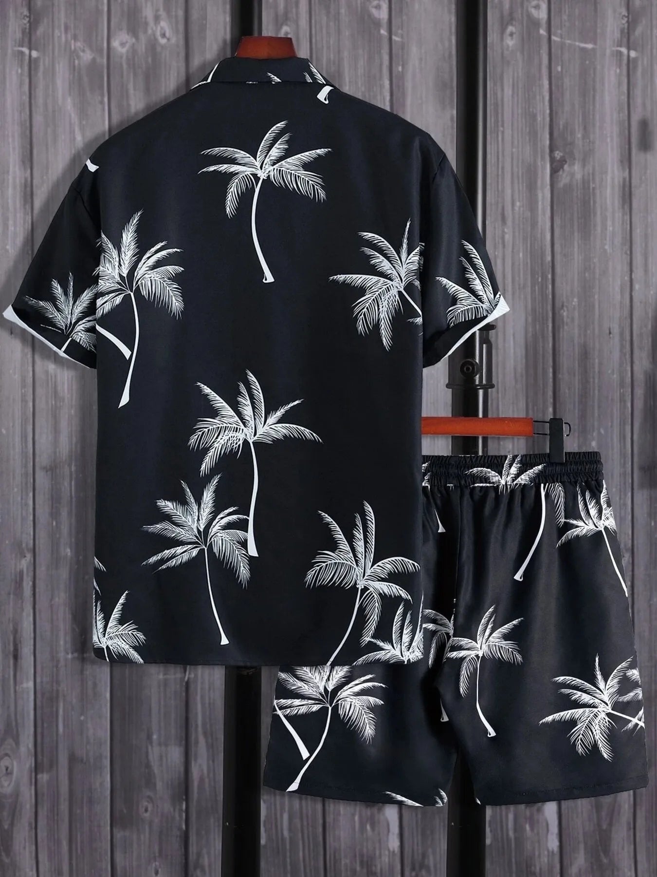Men's Full Size Palm Print Button Up Shirt and Shorts Set Plus Size