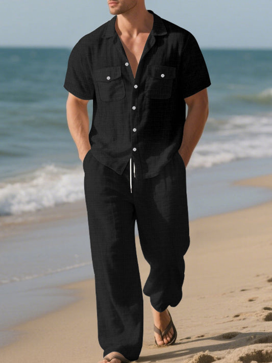 Men's Full Size Casual Button Up Shirt and Pants Set Plus Size