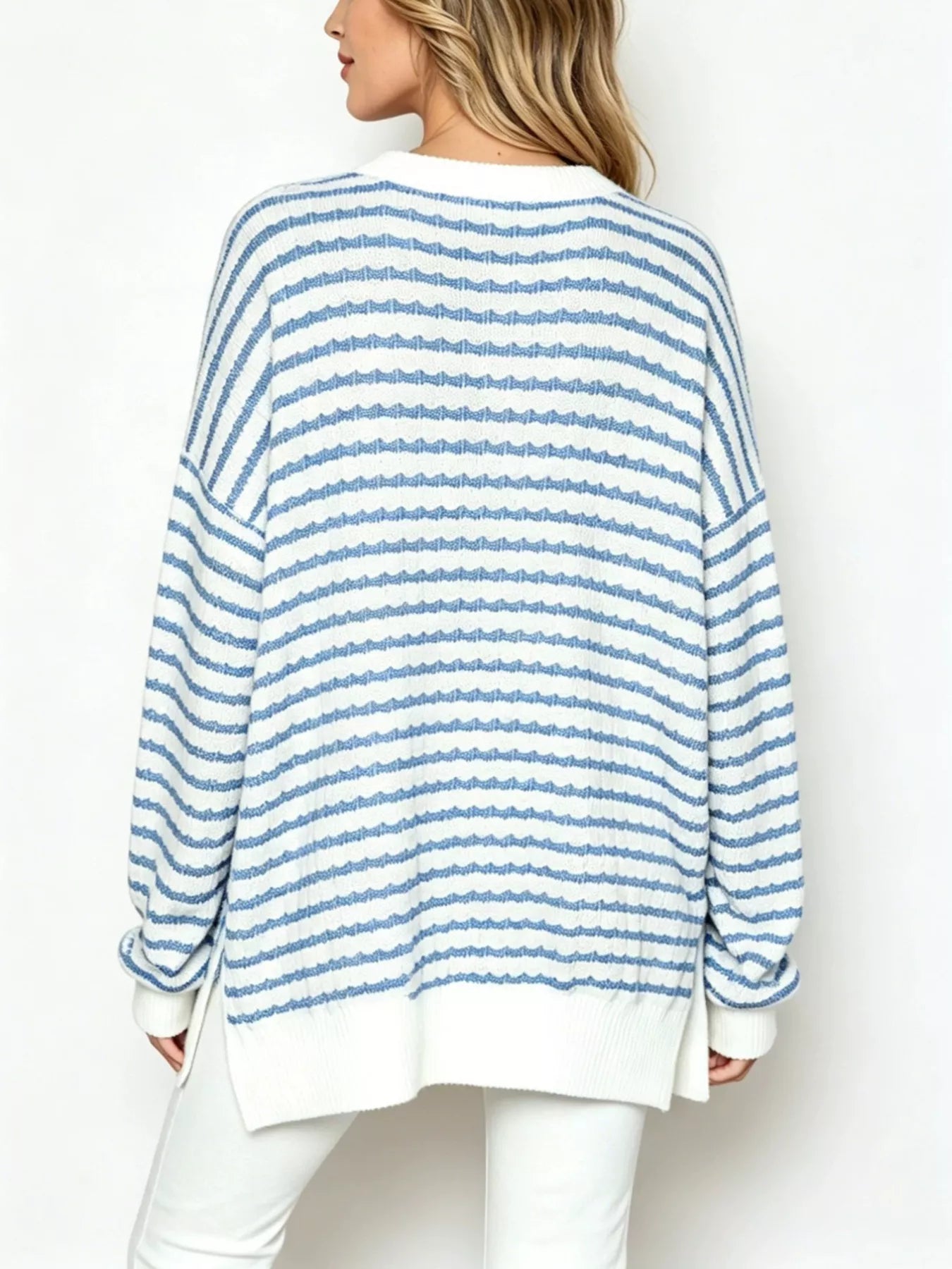 Oversized Striped Crew Neck Sweatshirt