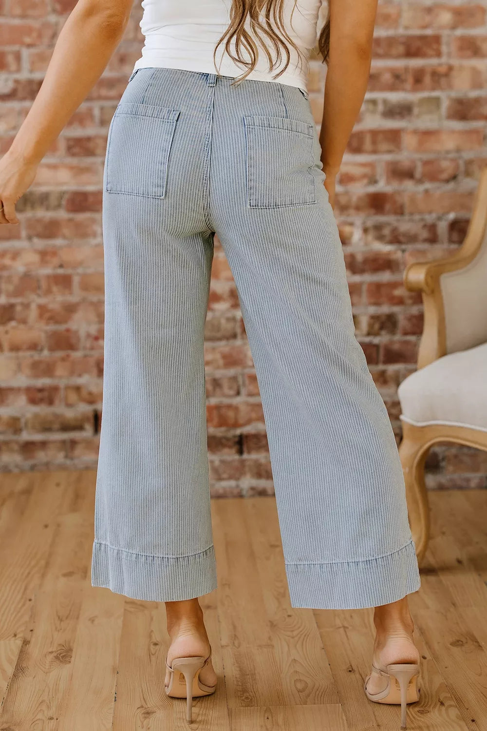 Striped Wide-Leg Cropped Jeans