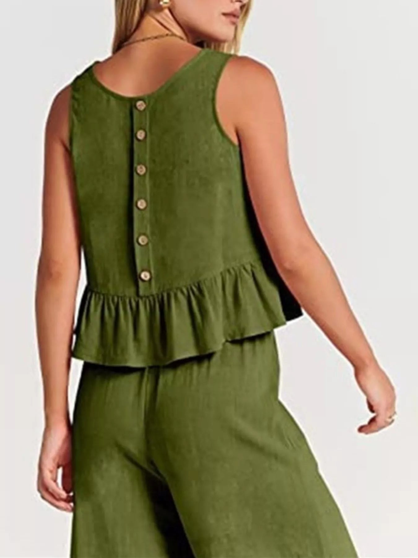 Full Size Ruffled Hem Sleeveless Top and Wide-Leg Pants Set Plus Size