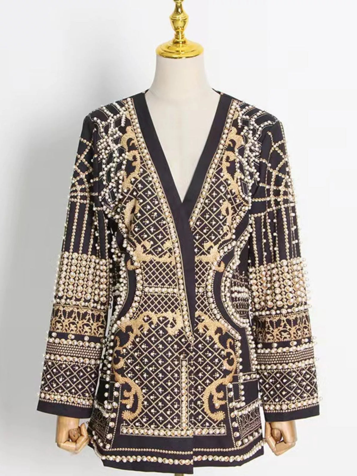 Full Size Embellished Pearl One-Button Blazer Plus Size