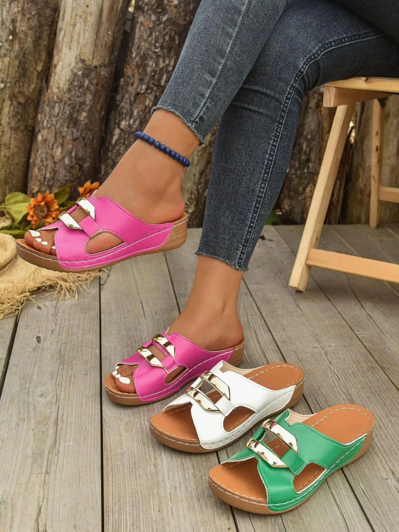 Buckle Strap Wedge Sandals