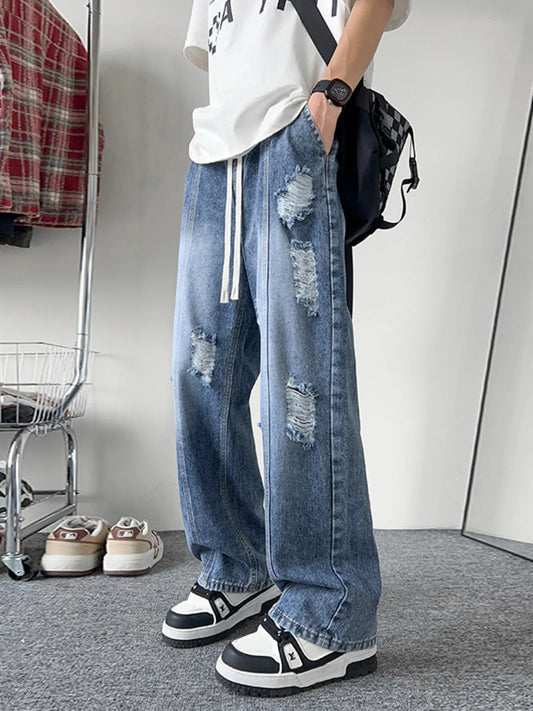 Men's Full Size Distressed Wide Leg Jeans Plus Size