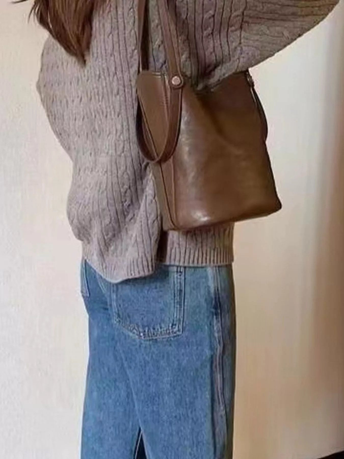 Leather Bucket Tote Bag