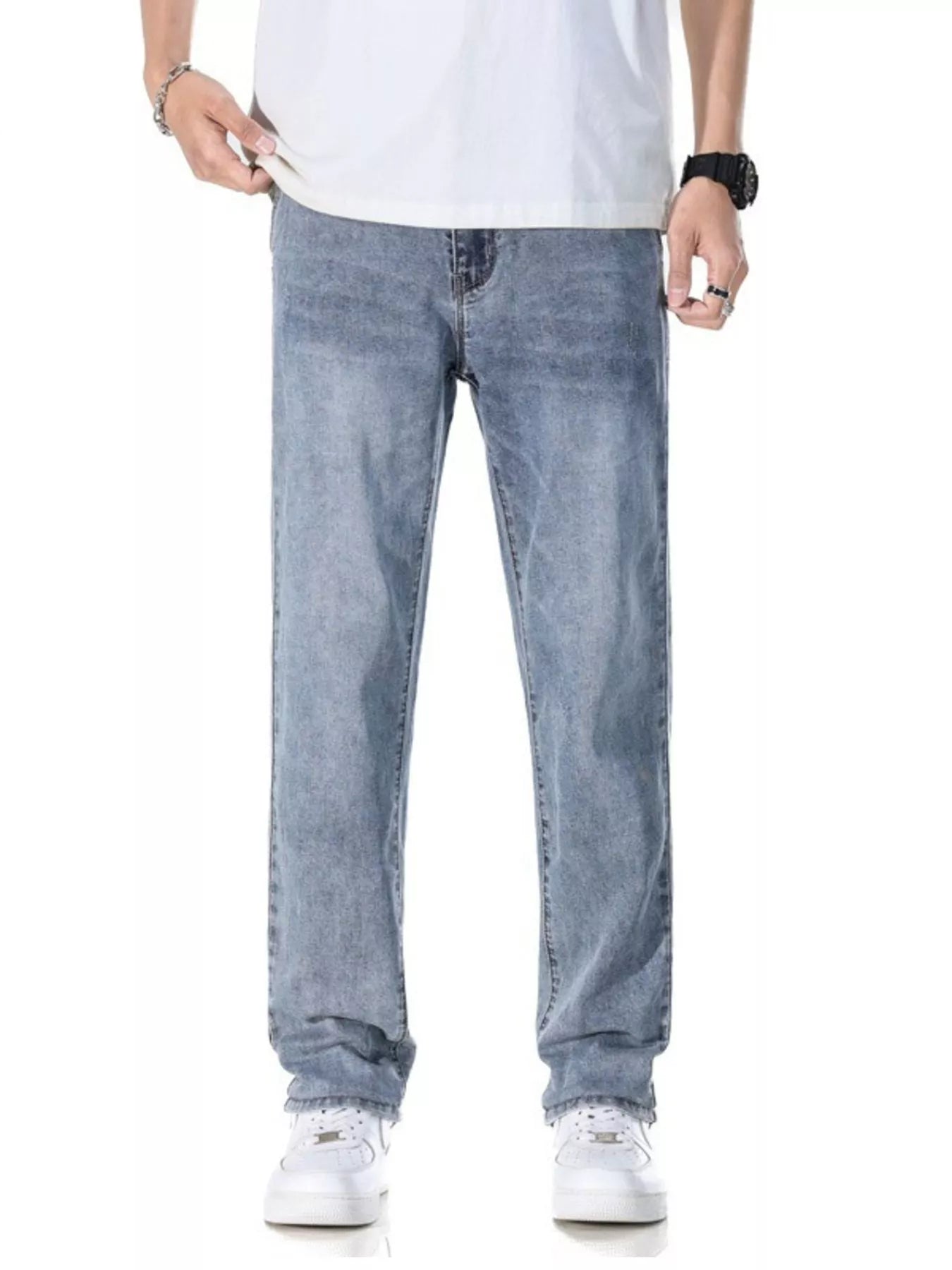 Men's Classic Straight Fit Washed Jeans