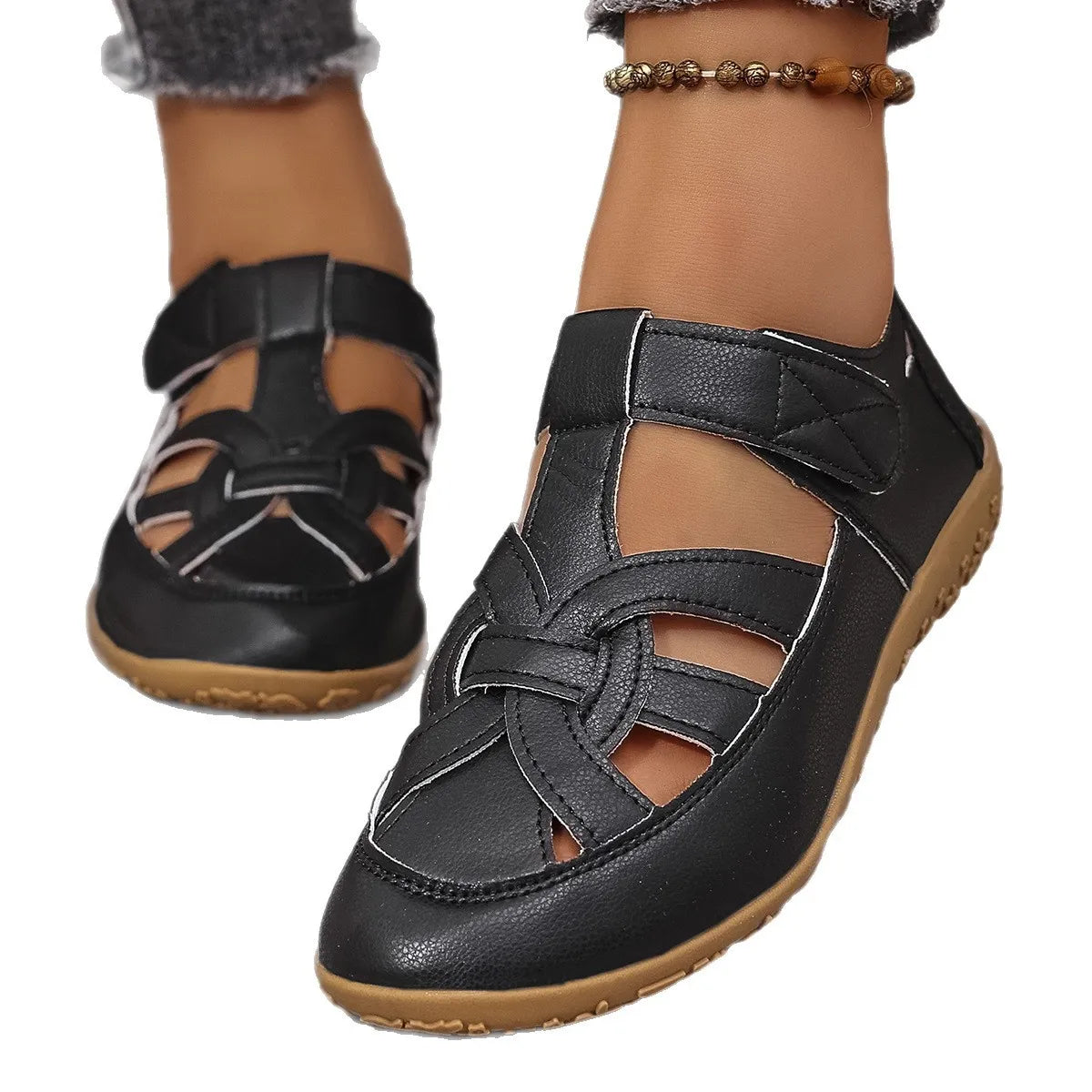 Cutout Sandals with Velcro Straps