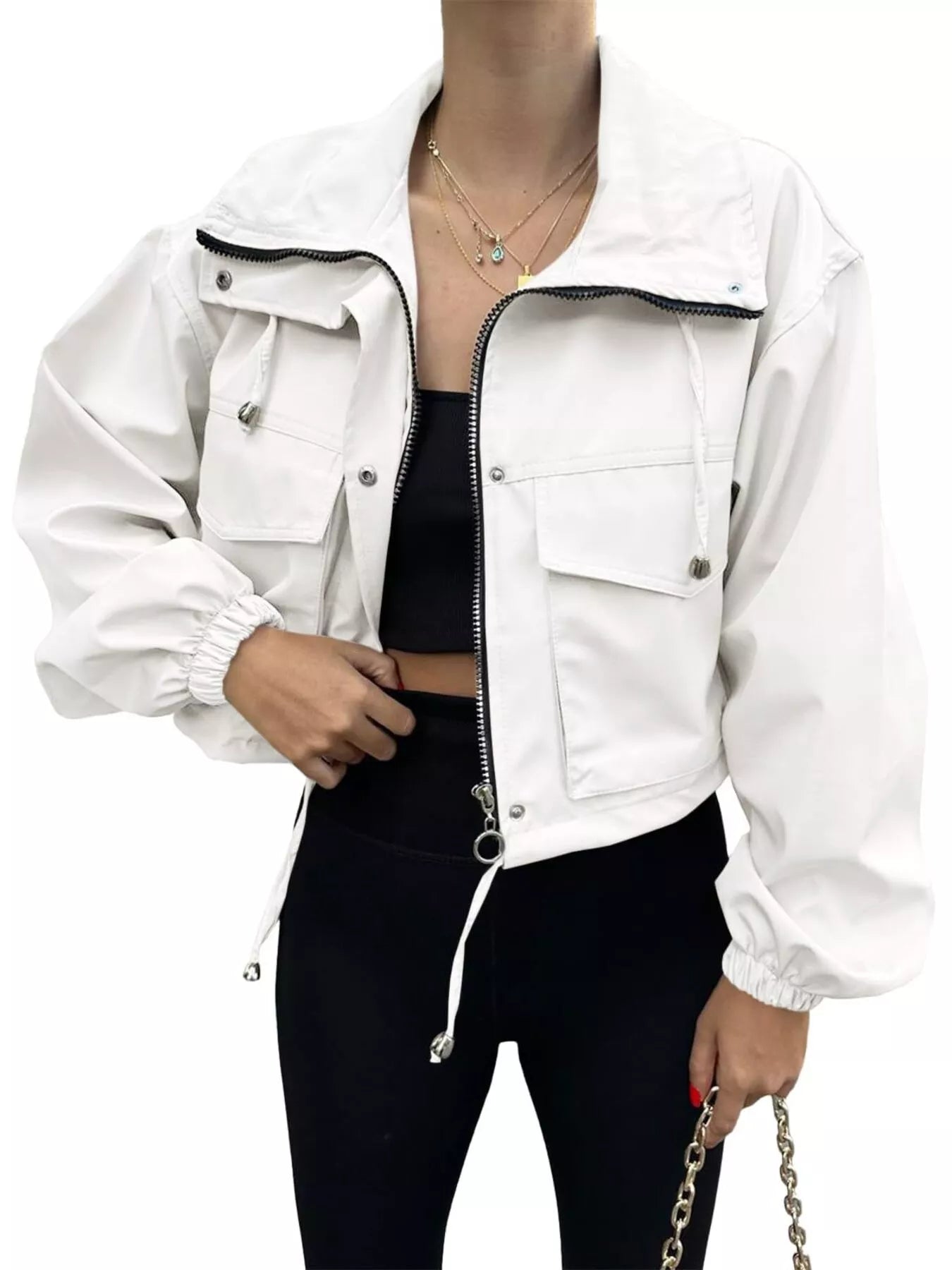 Drawstring Hem Zip Up Jacket