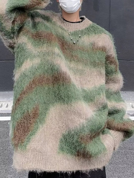 Men's Fuzzy Knit Long Sleeve Sweater