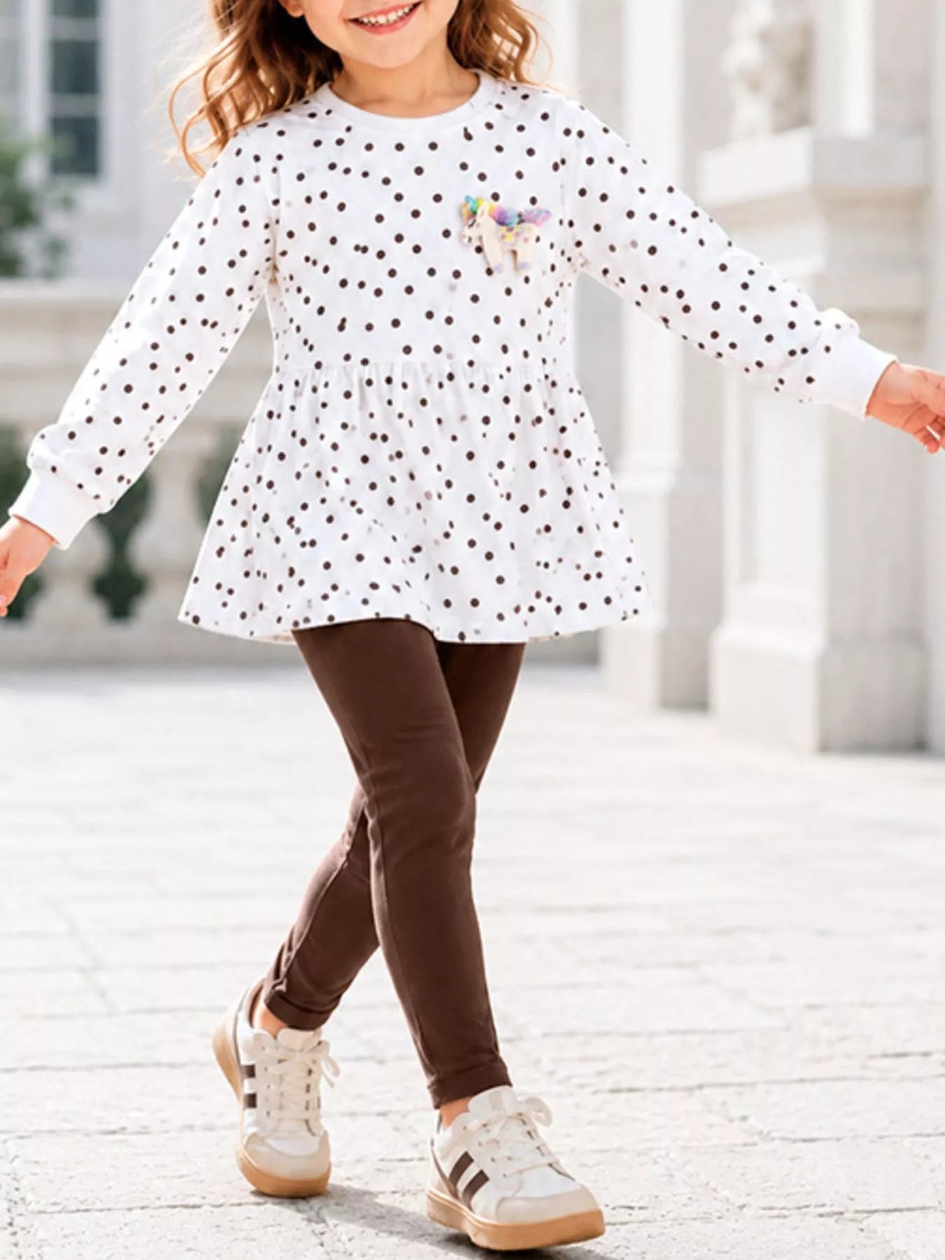 Children's Polka Dot Peplum Top and Solid Leggings Set