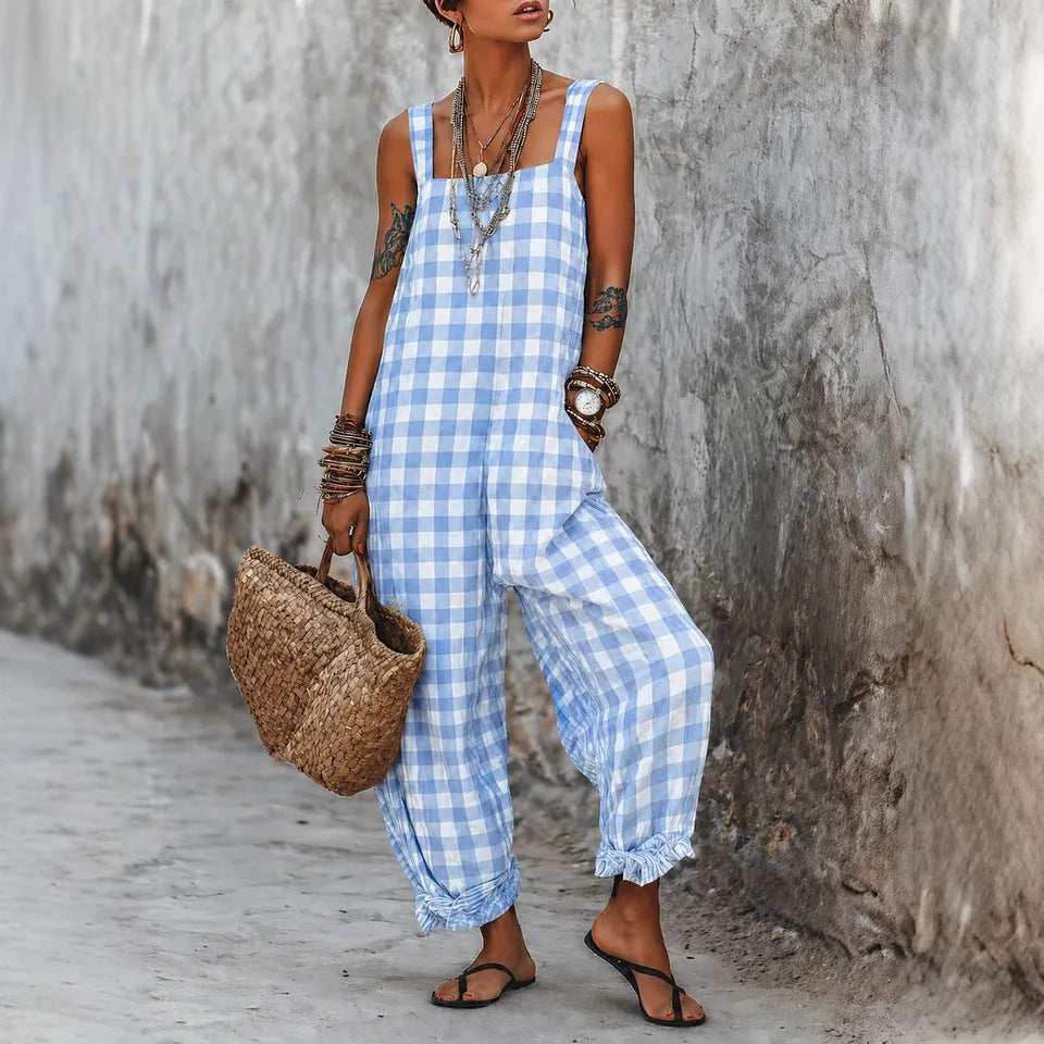 Linen Blend Sleeveless High-Waist Wide-Leg Overalls Jumpsuit – 5 Colors S–3XL