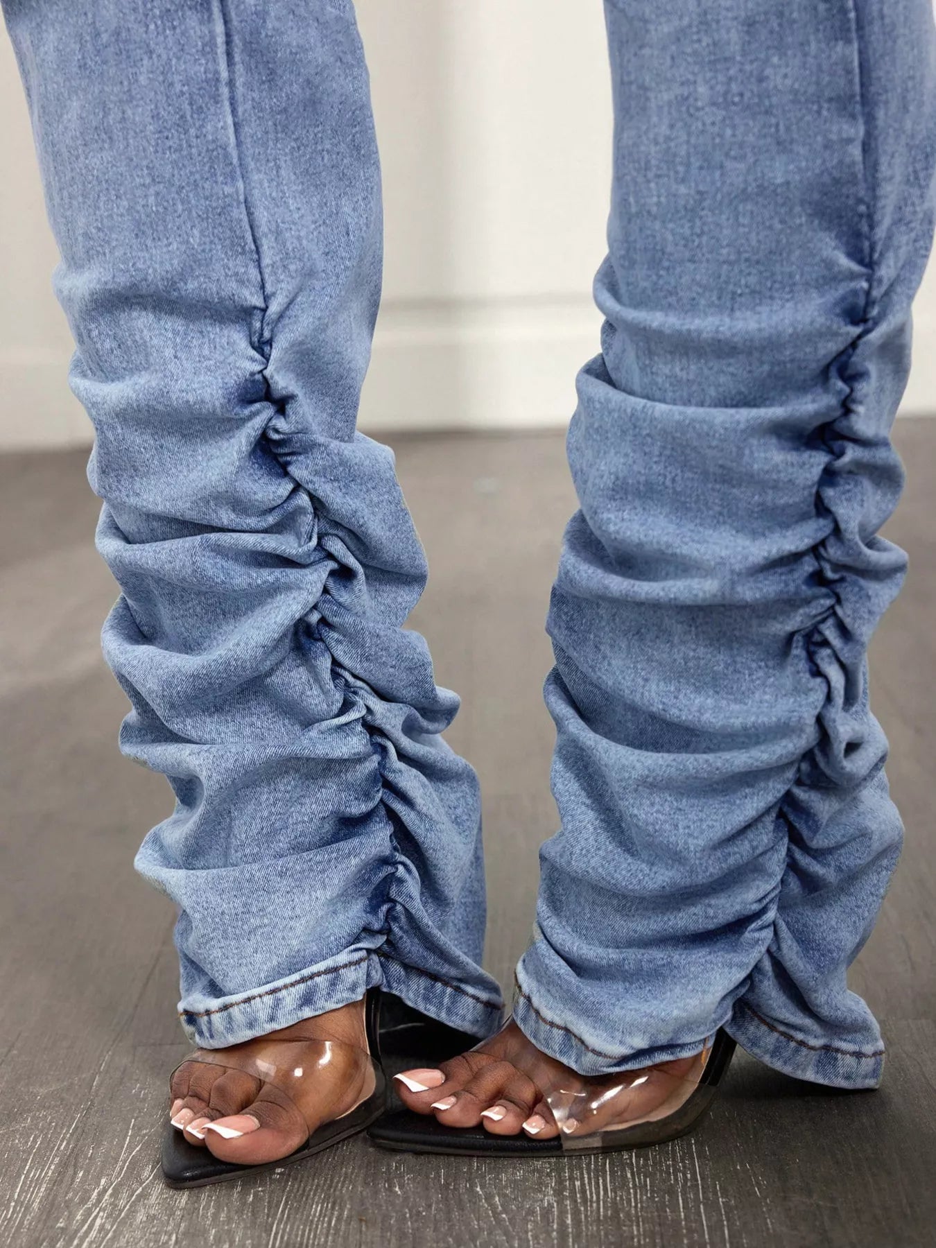 High-Waisted Distressed Stacked Hem Jeans