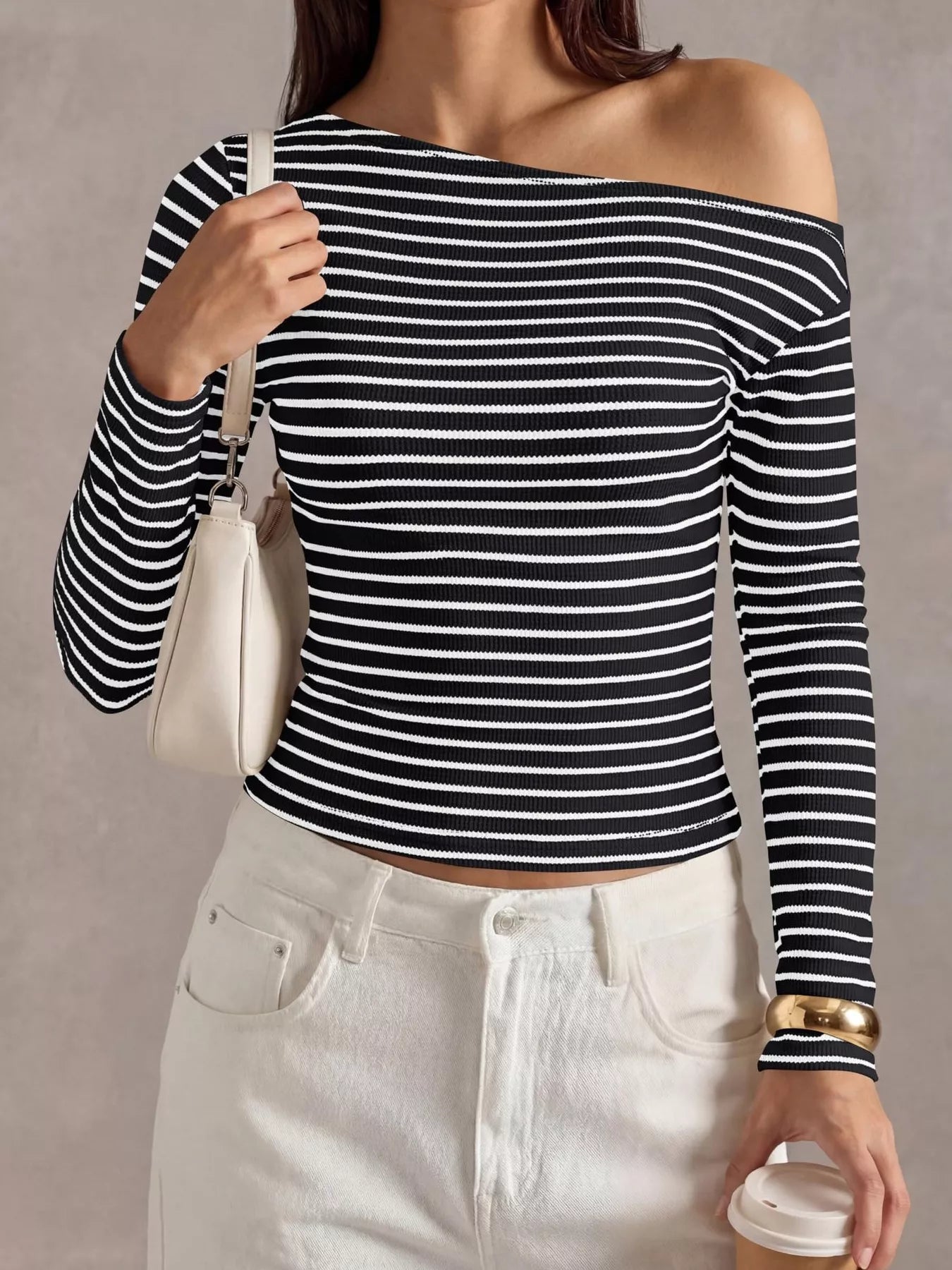 Striped Ribbed Long Sleeve T-Shirt