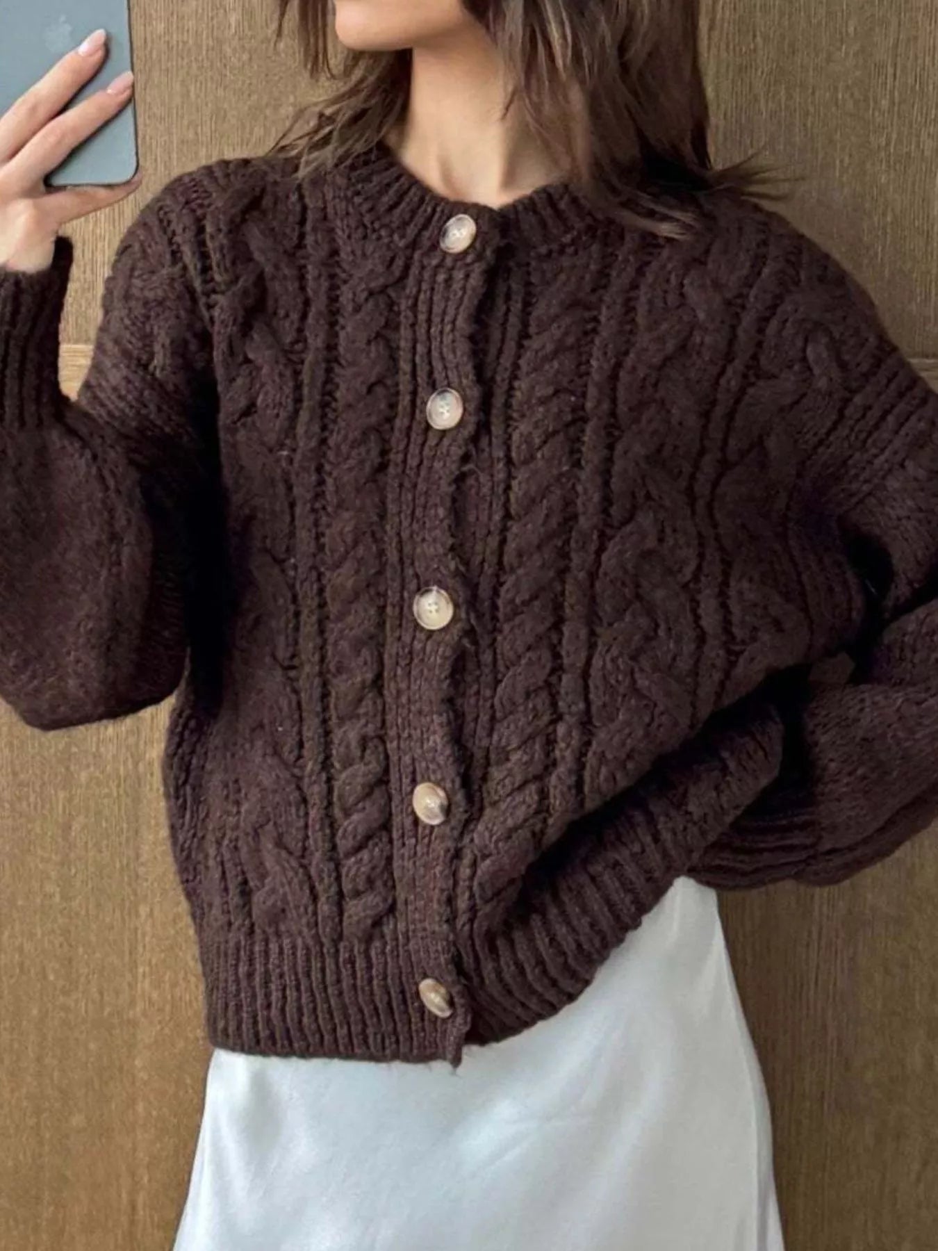 Cable Knit Button-Down Cardigan